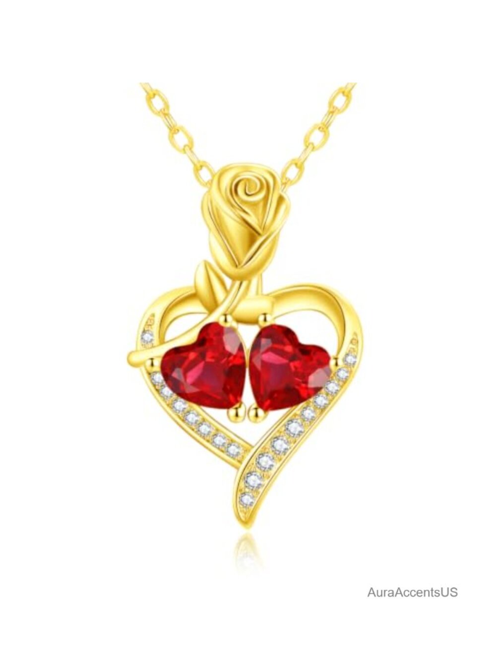 14K Gold Plated Heart Rose Pendant Necklace Anniversary Gift